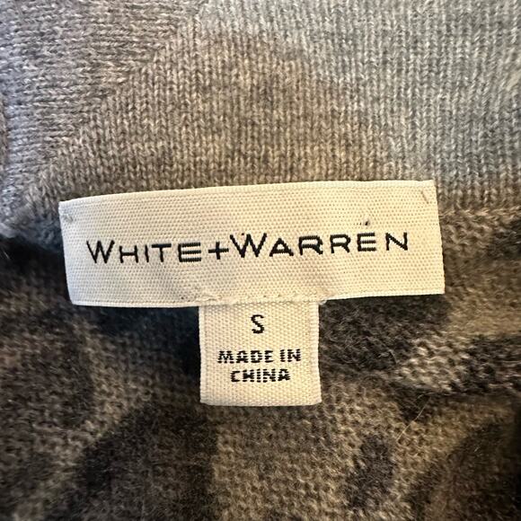 White + Warren Cashmere Gray & Black Animal Print Open Front Cardigan sz S - Picture 5 of 7